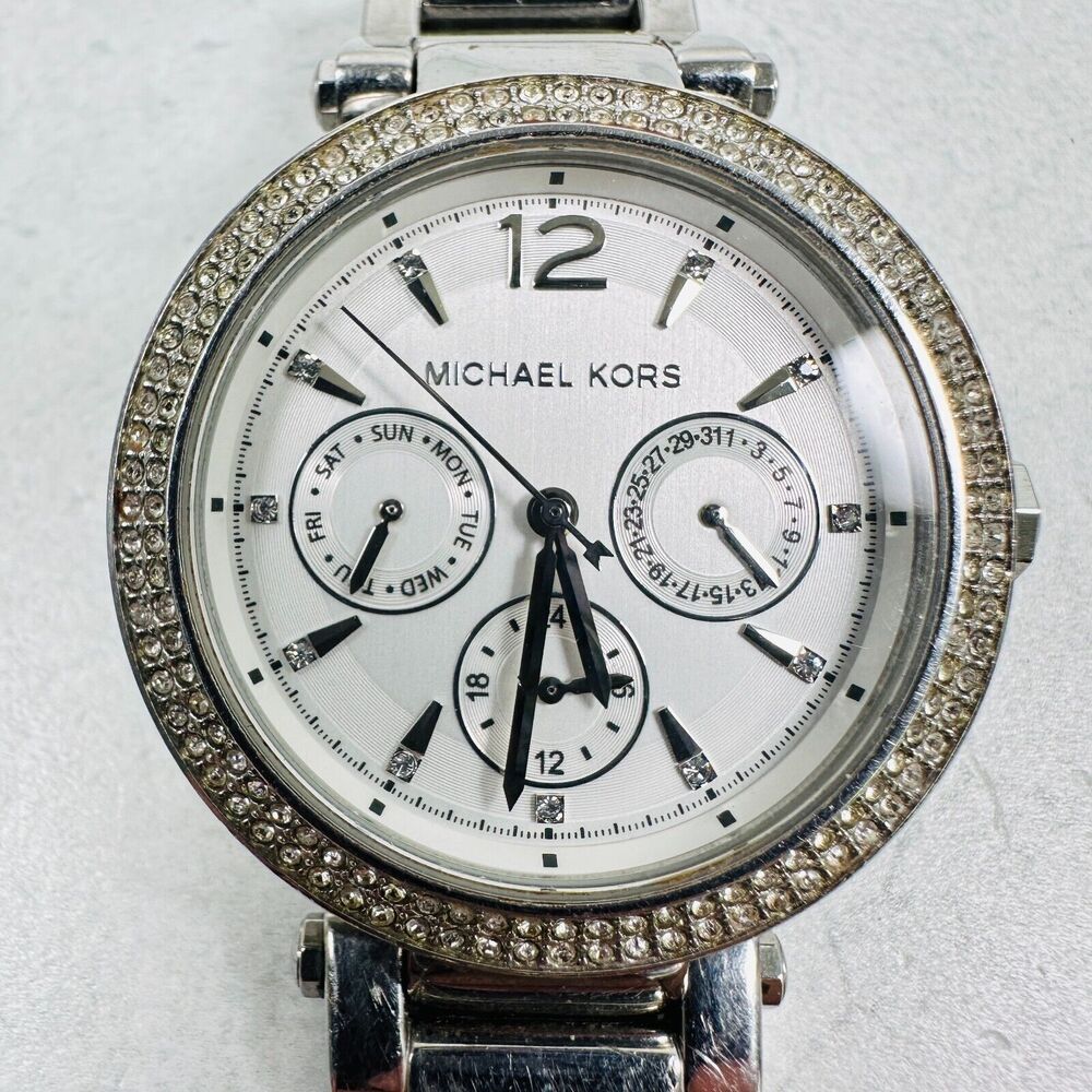 Michael Kors Parker Watch Womens 38mm Multifunction Rhinestone Bling New Battery - Picture 13 of 15